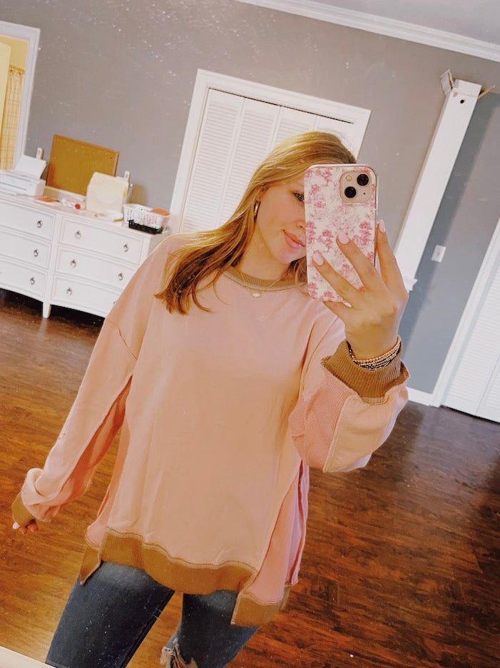 PINK & BROWN PATCHWORK TOP