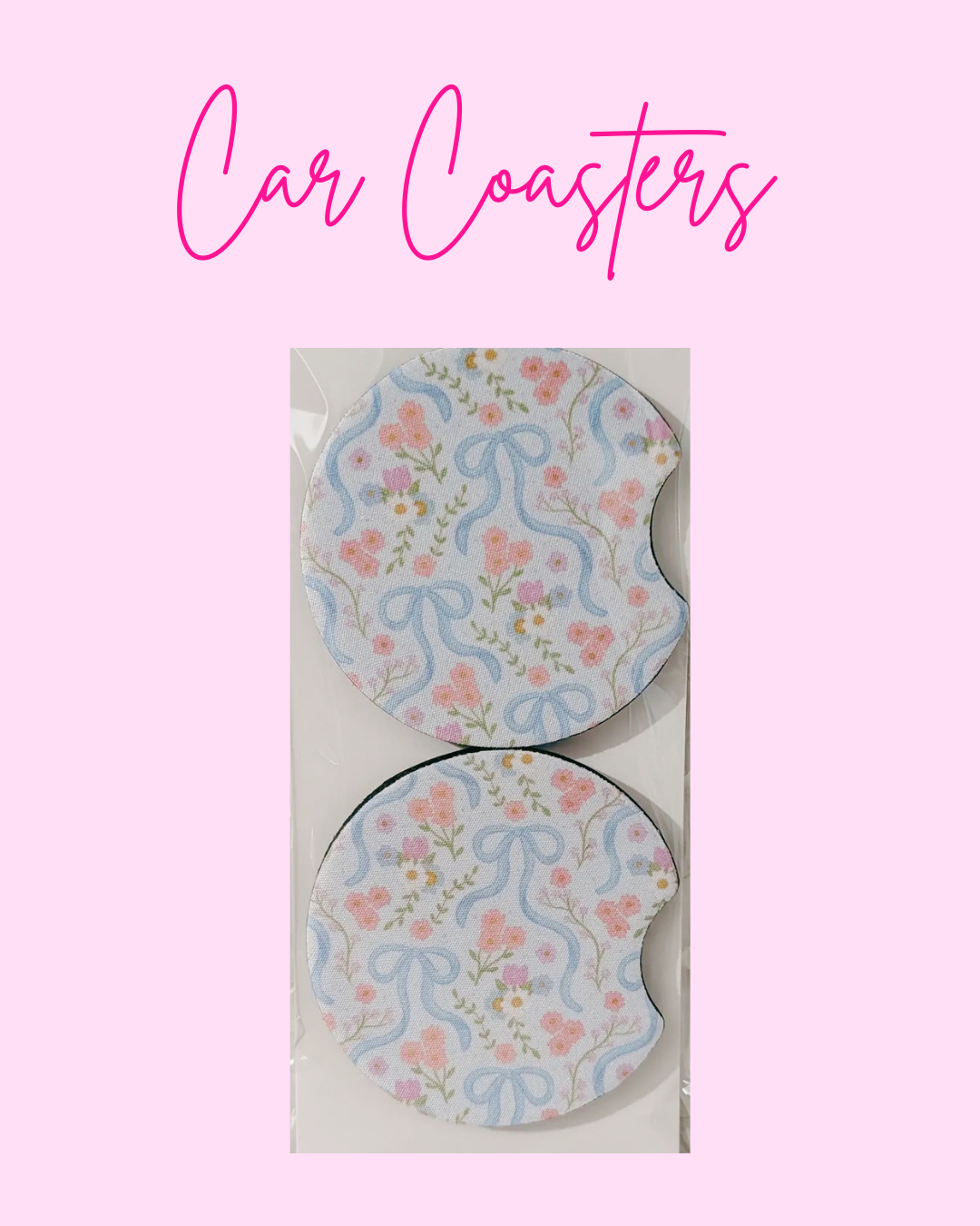 Pink and blue bow coasters - preorder