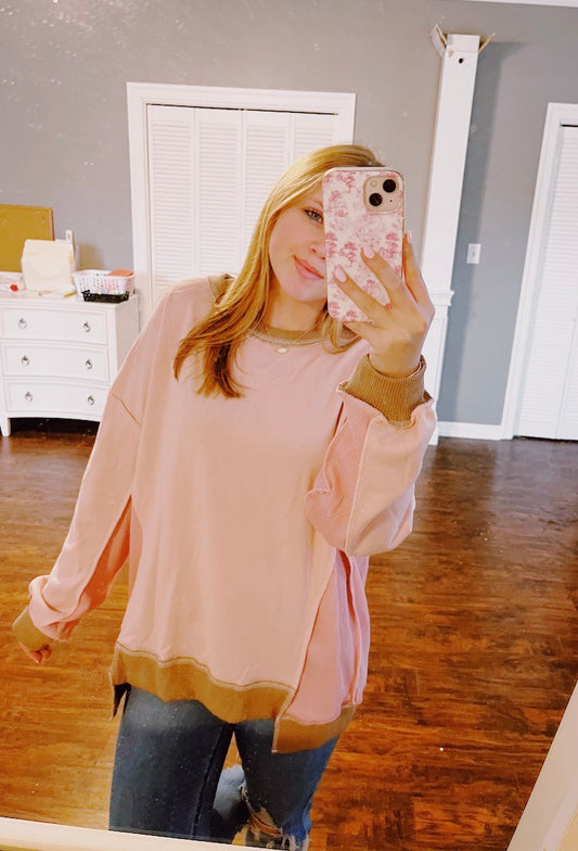 PINK & BROWN PATCHWORK TOP